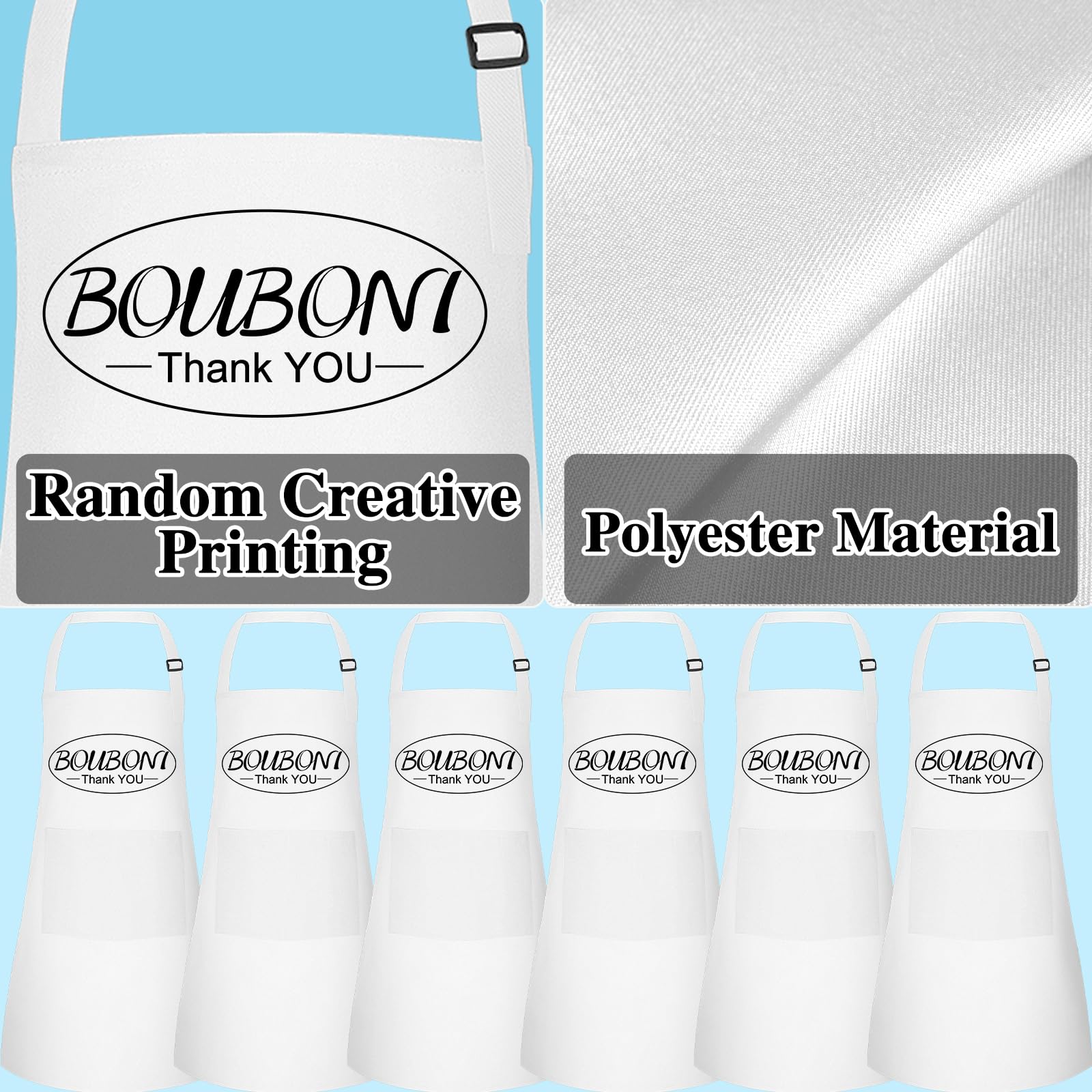 Bulk 12-pack of Bouboni aprons suits classrooms and parties.