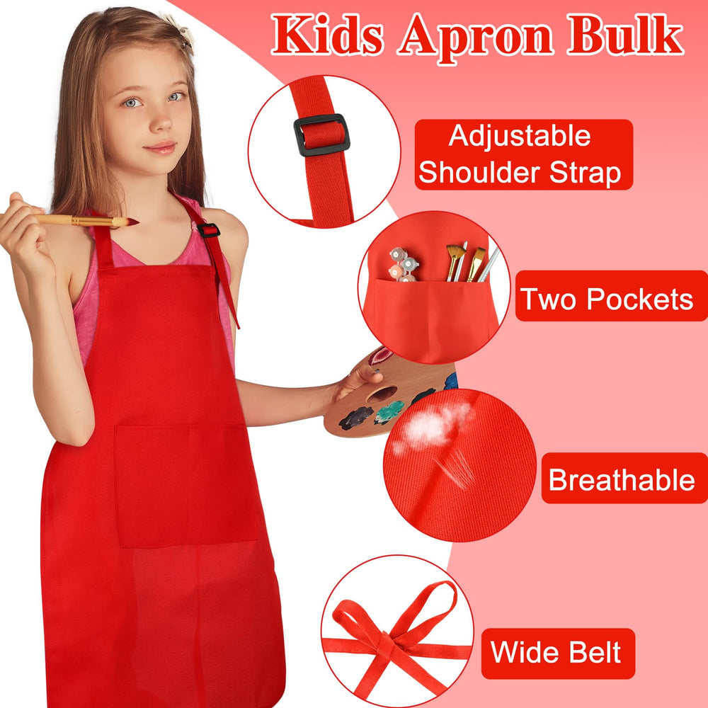 BOUBONI kids apron red adjustable shoulder straps fit growing children comfortably