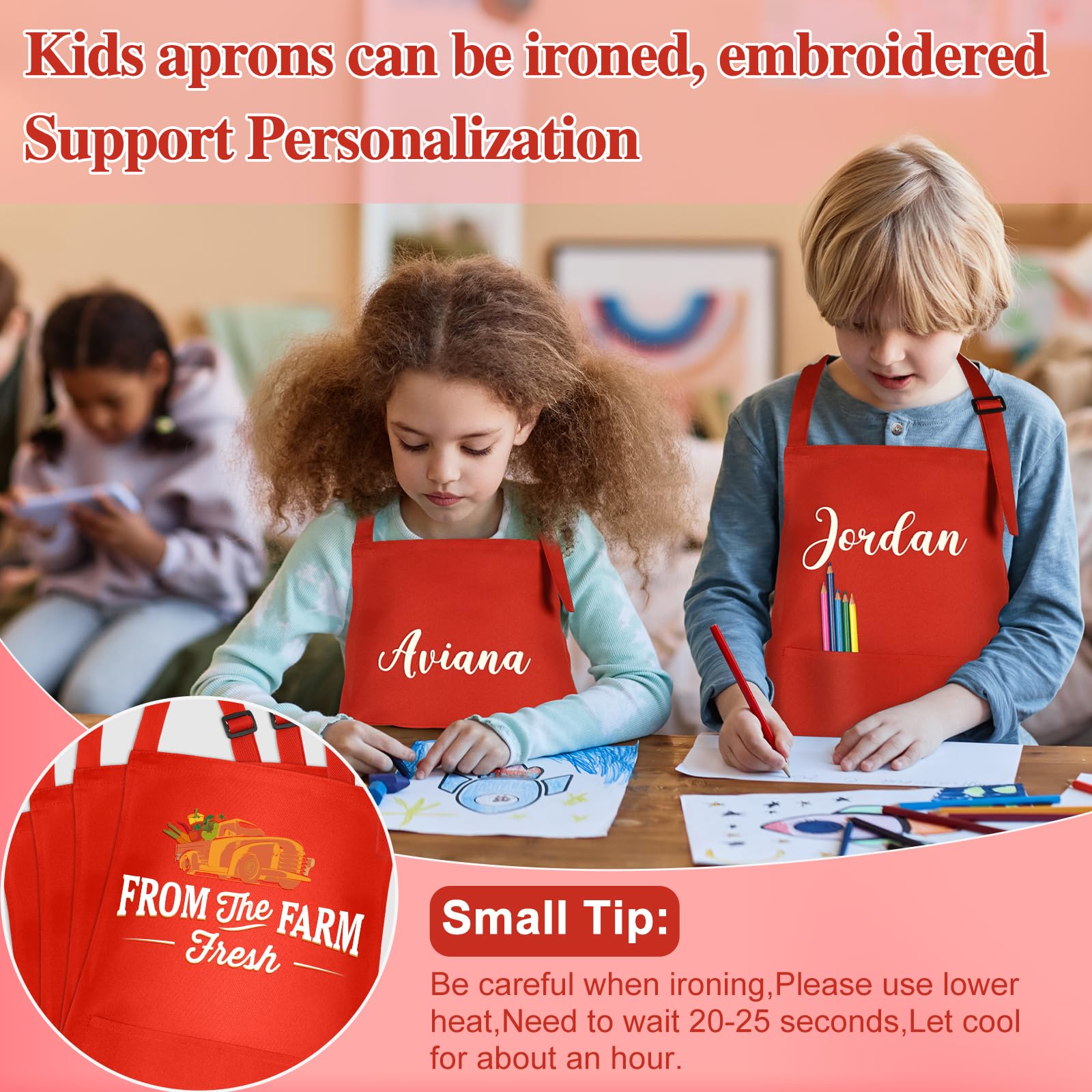 BOUBONI kids apron red polyester fabric is breathable and durable