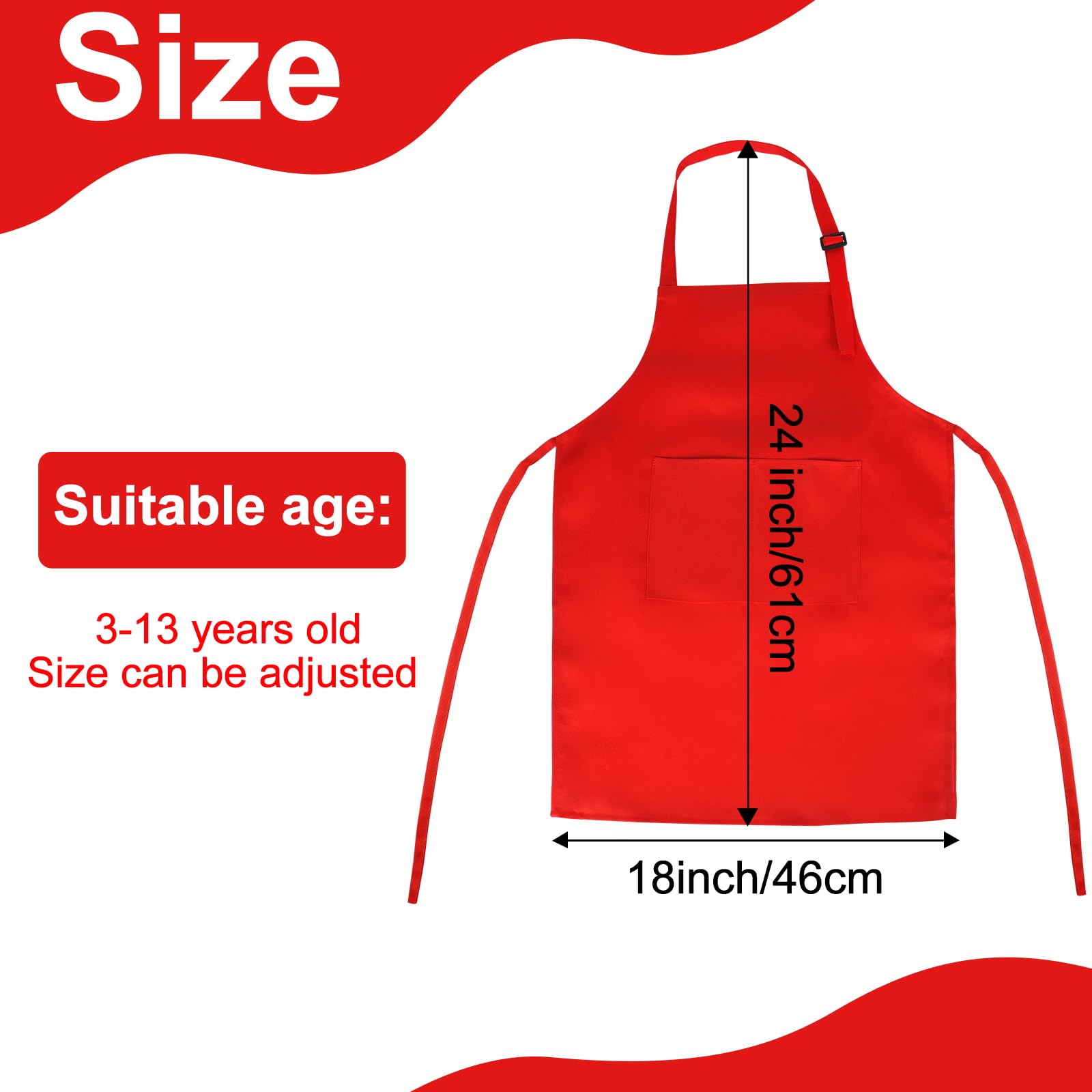 BOUBONI kids apron red two pockets design stores brushes and pencils for quick access