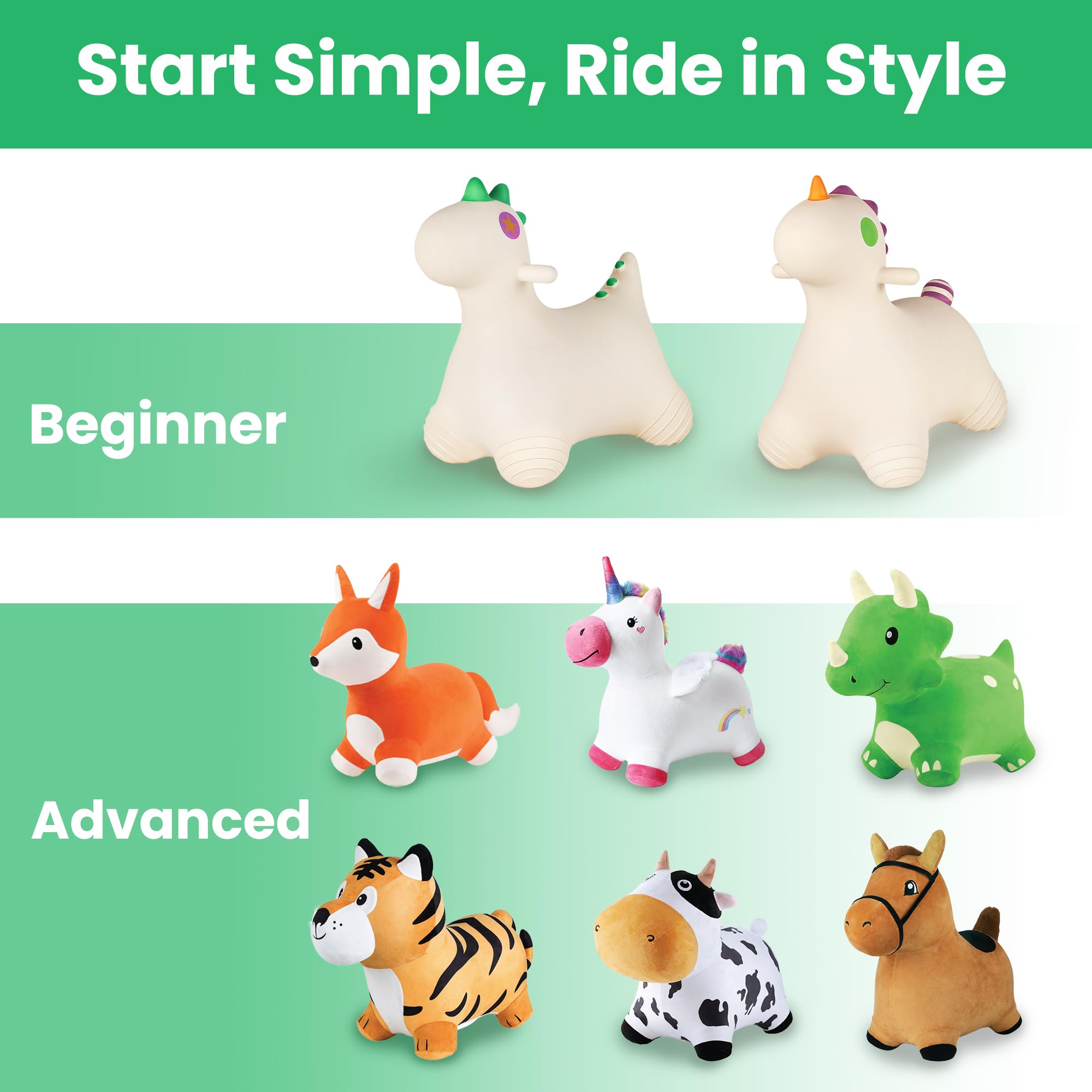 Bouncy Pals Dinosaur Hopping Horse soft, durable material for gentle bounce.