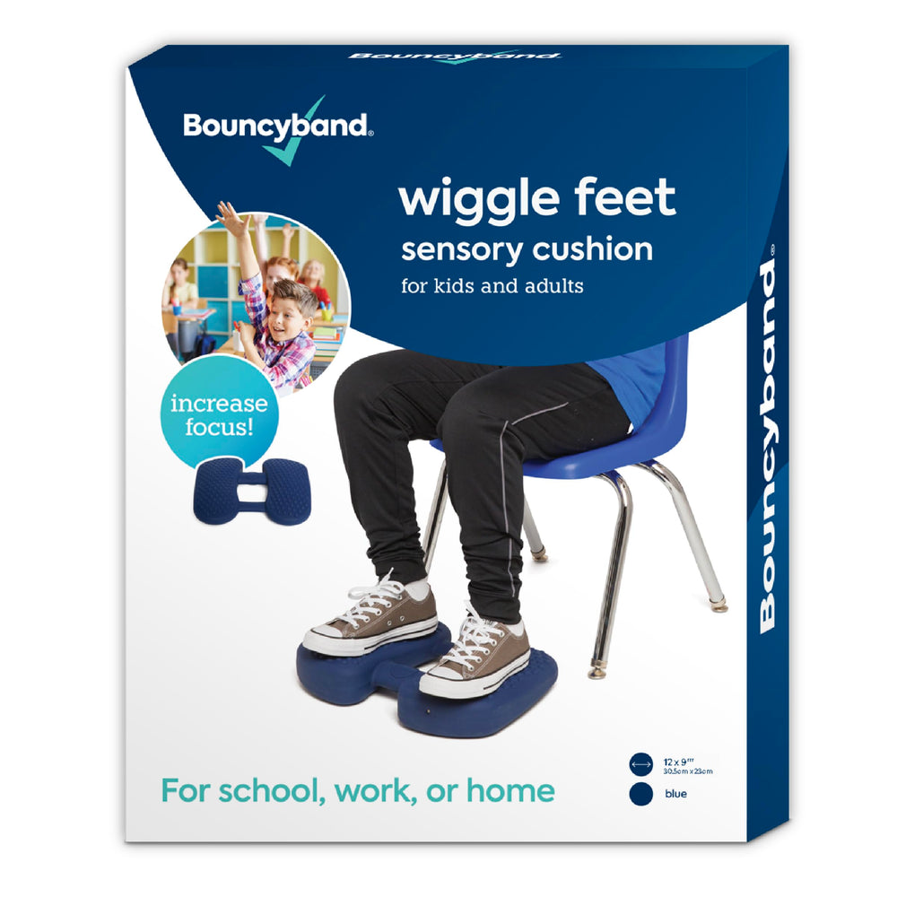 Bouncy Bands Wiggle Feet dark blue under-desk cushion for focused work.