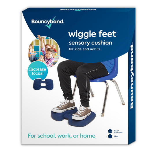 Bouncy Bands Wiggle Feet dark blue under-desk cushion for focused work.