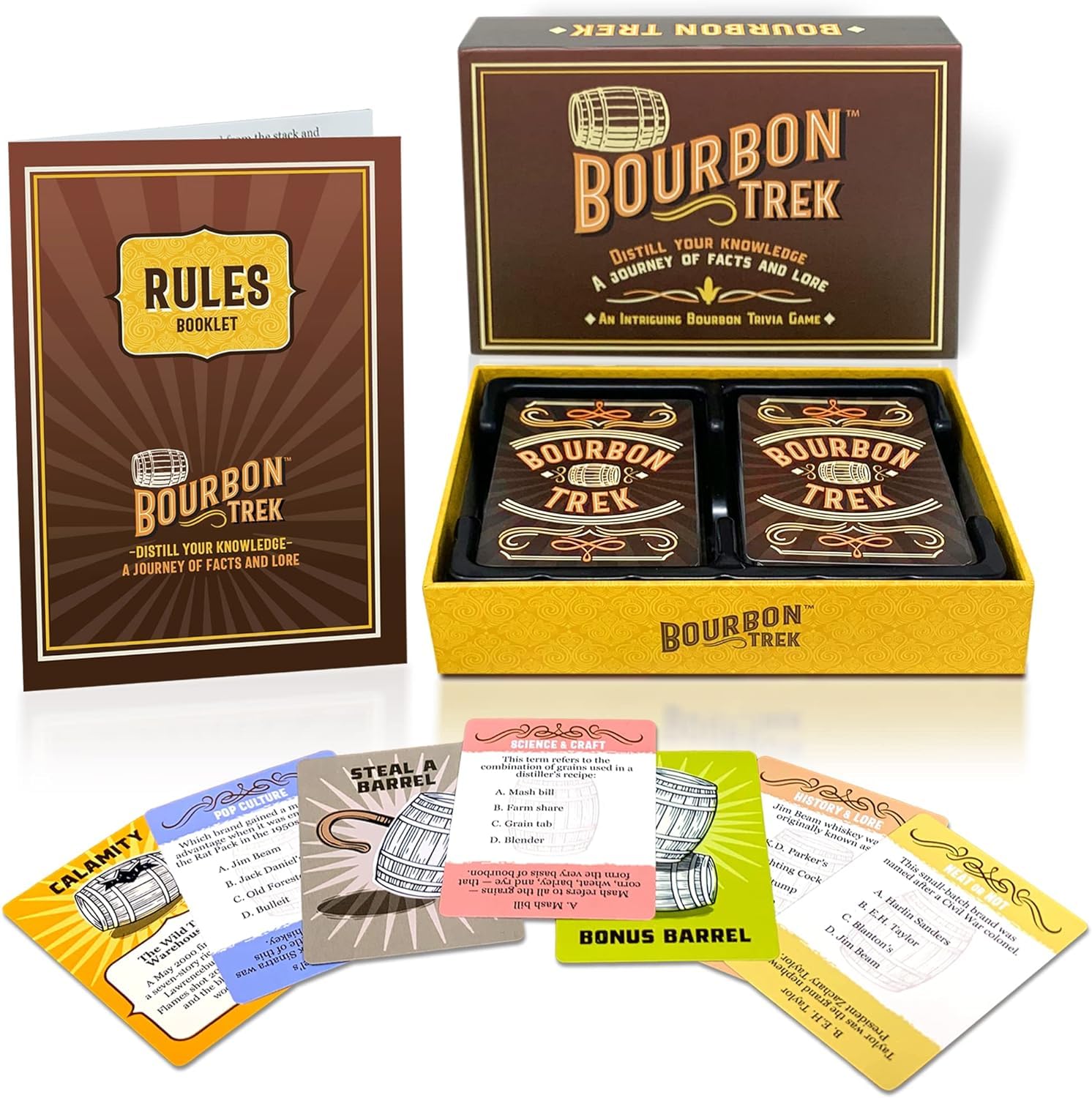 BourbonTrek trivia game front cover, ideal for gifting whiskey lovers.