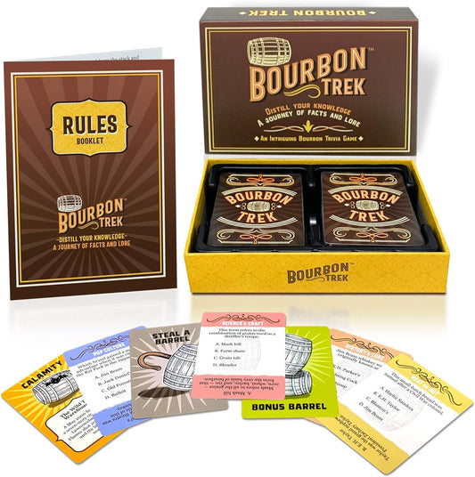 BourbonTrek trivia game front cover, ideal for gifting whiskey lovers.
