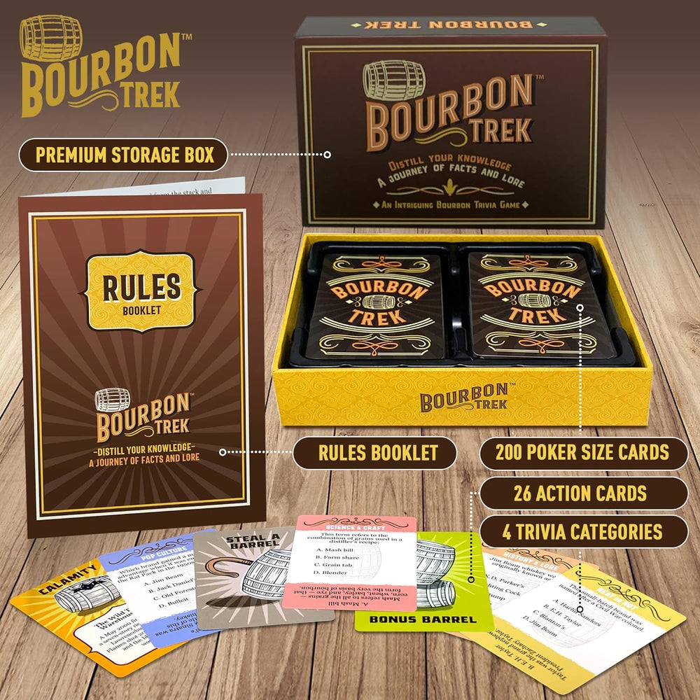BourbonTrek trivia game in hand, perfect for a lively tasting night.