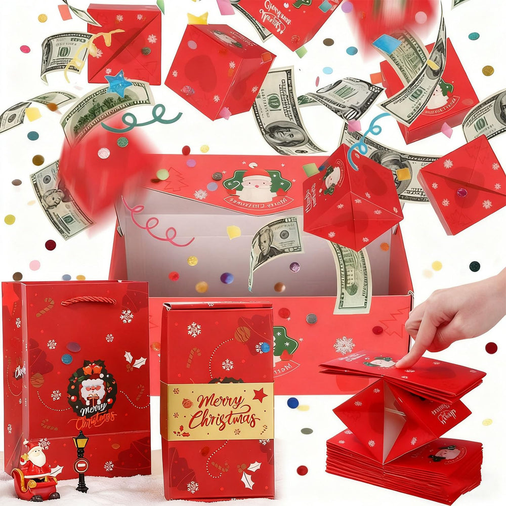BOVVSKY cash explosion box red at rest, ideal gift presentation.