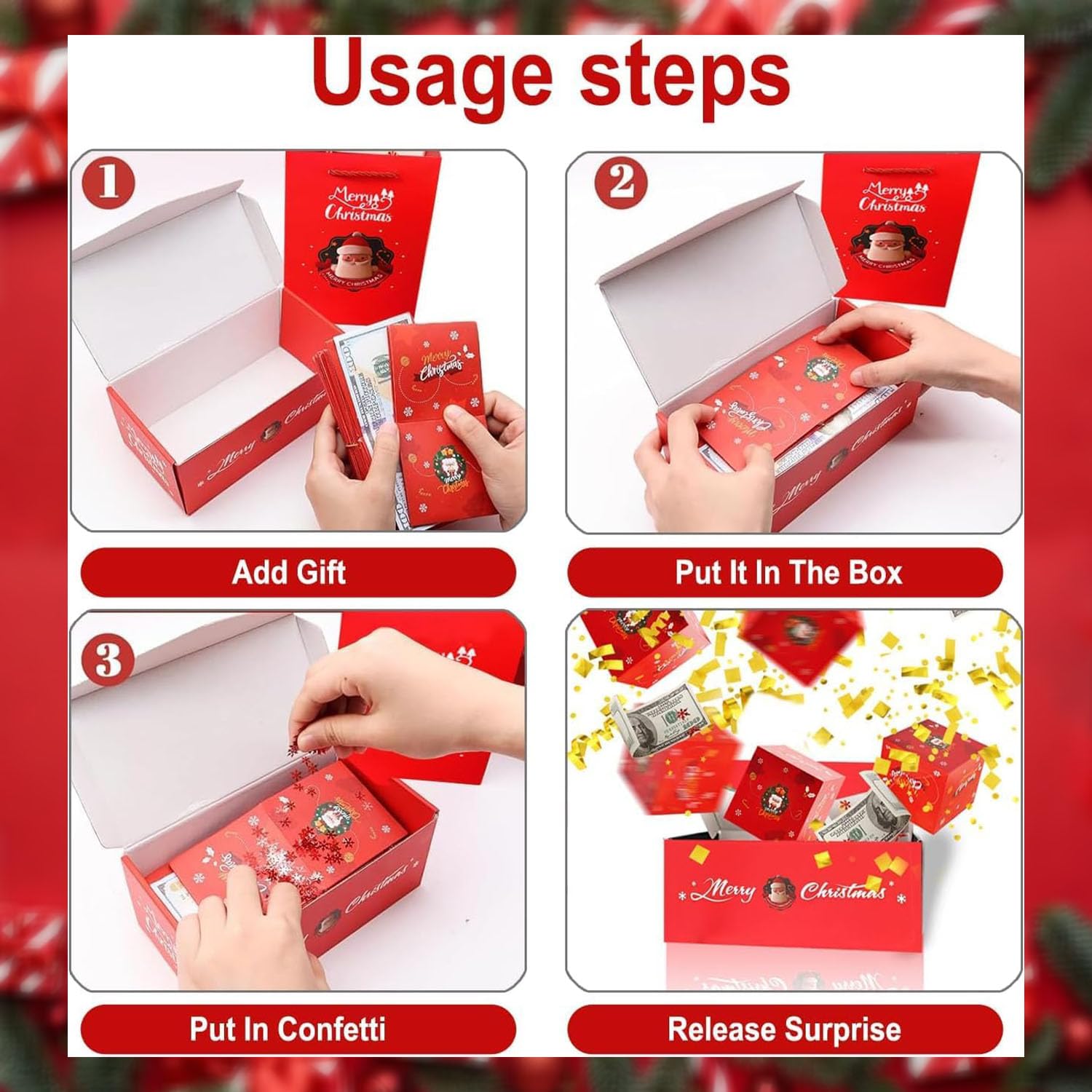 BOVVSKY cash explosion box red in-action demonstrates pop-up reveal.
