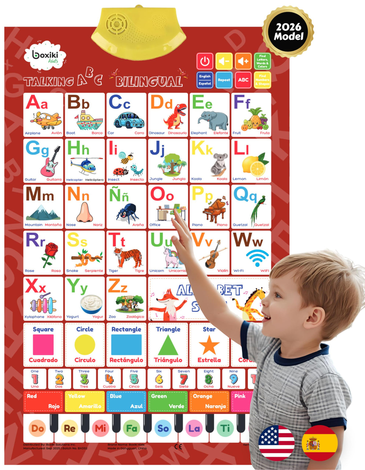 Boxiki Kids bilingual wall chart shows ABC letters for early language exploration.