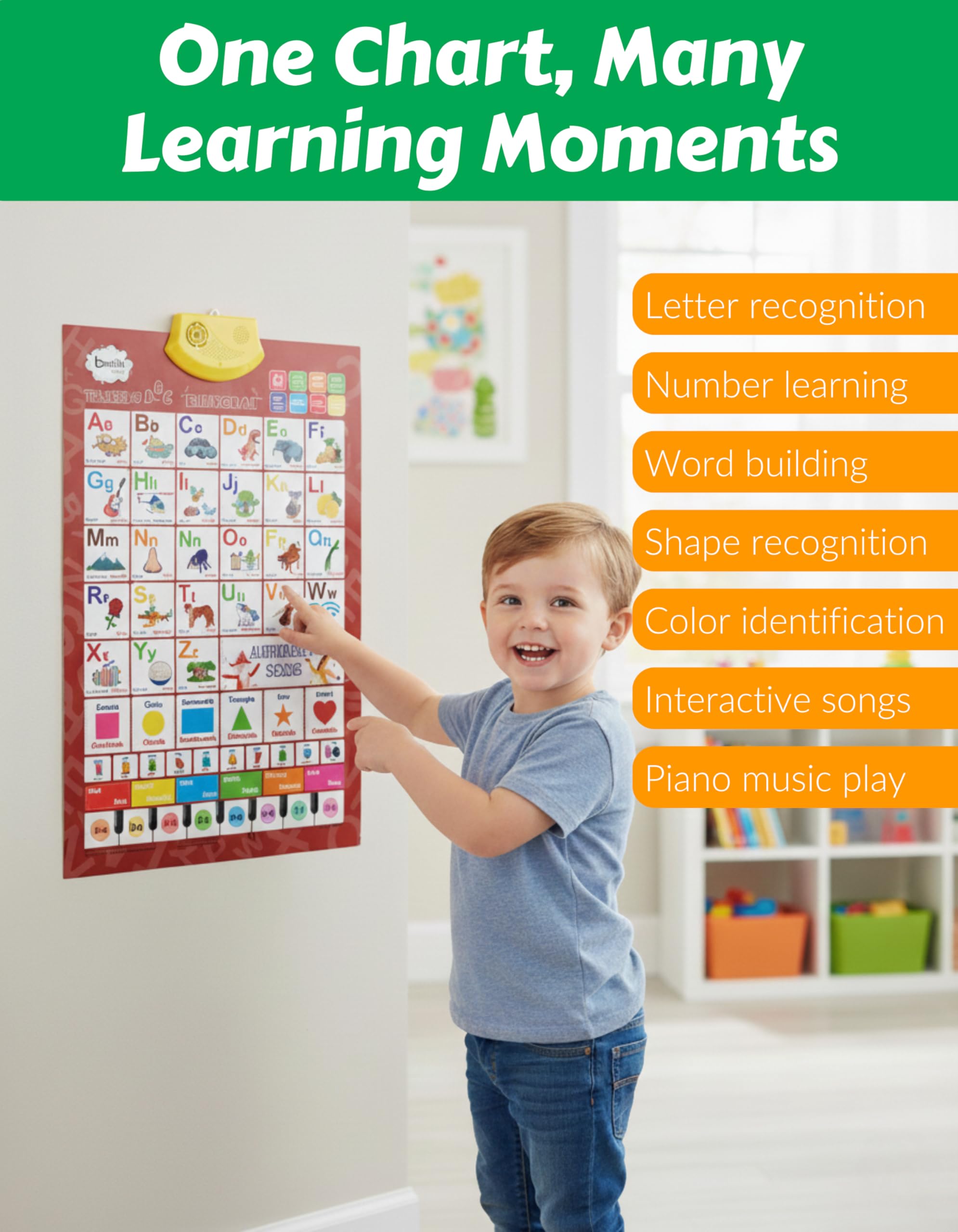 Boxiki Kids bilingual chart features music notes for rhythm and pronunciation practice.