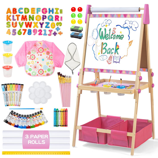 BPMFKID 3-in-1 wooden easel with sturdy base for safe toddler drawing sessions.