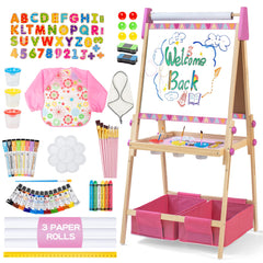 BPMFKID 3-in-1 wooden easel with sturdy base for safe toddler drawing sessions.