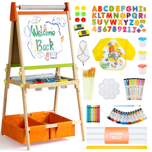 bpmfkid 3-in-1 adjustable easel wooden frame for versatile toddler art sessions