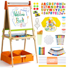 bpmfkid 3-in-1 adjustable easel wooden frame for versatile toddler art sessions
