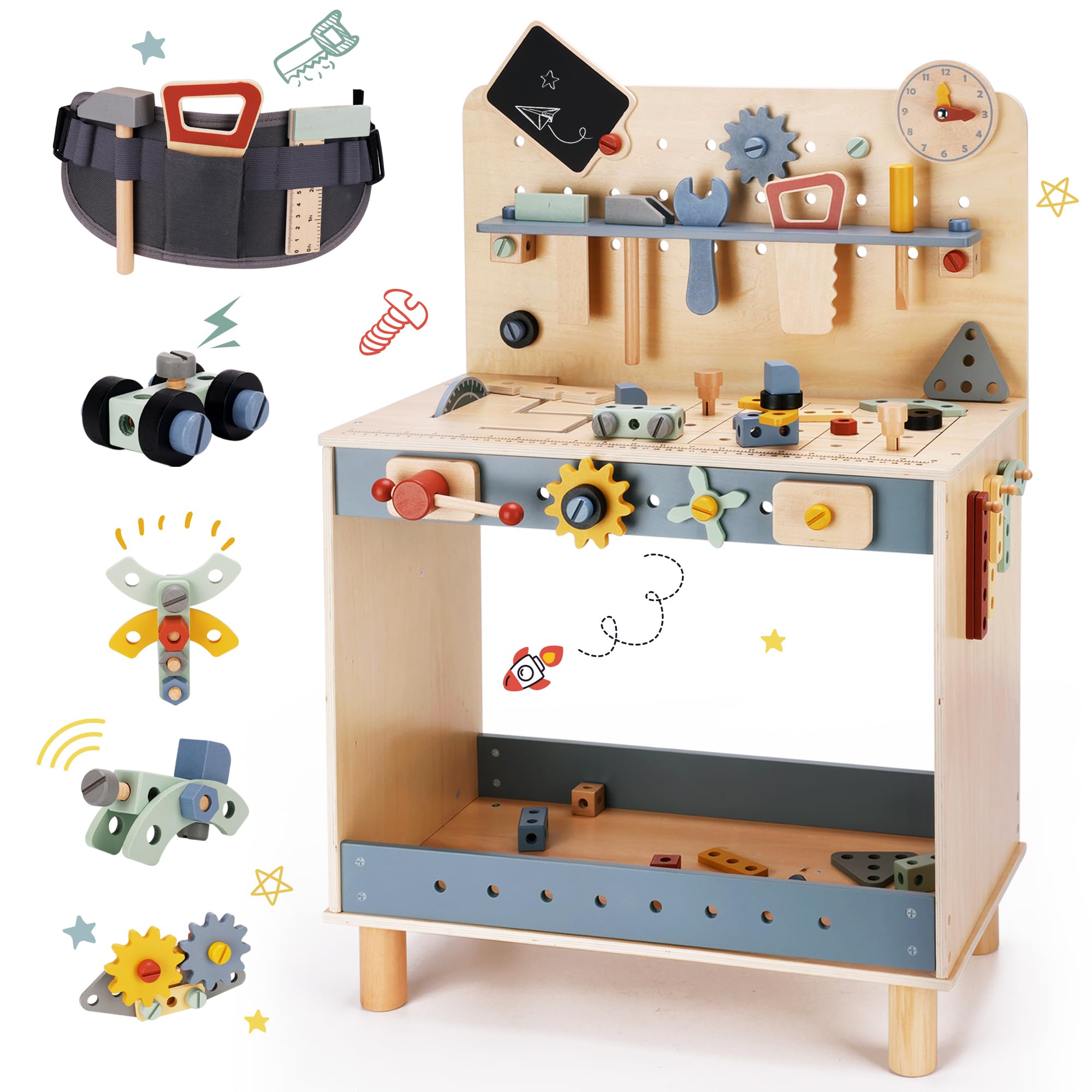 bpmfkid deluxe wooden workbench with tools promotes imaginative building play