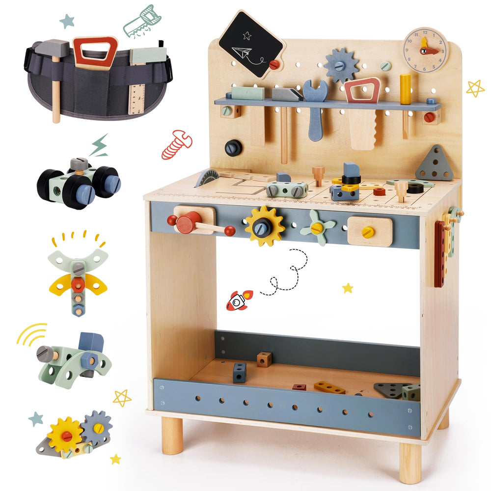 bpmfkid deluxe wooden workbench with tools promotes imaginative building play