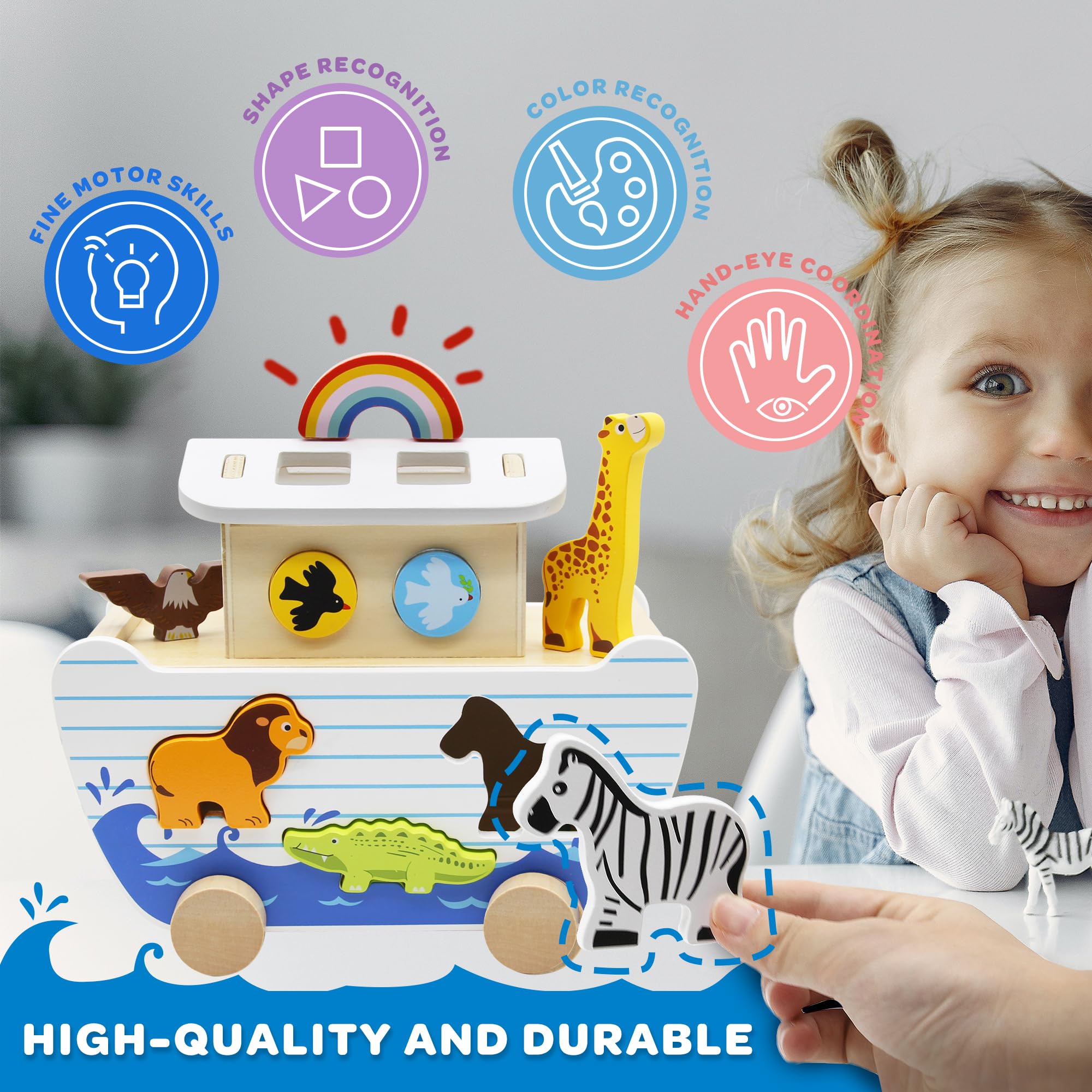 bpmfkid Noah's Ark shape sorter boosts early motor skills.