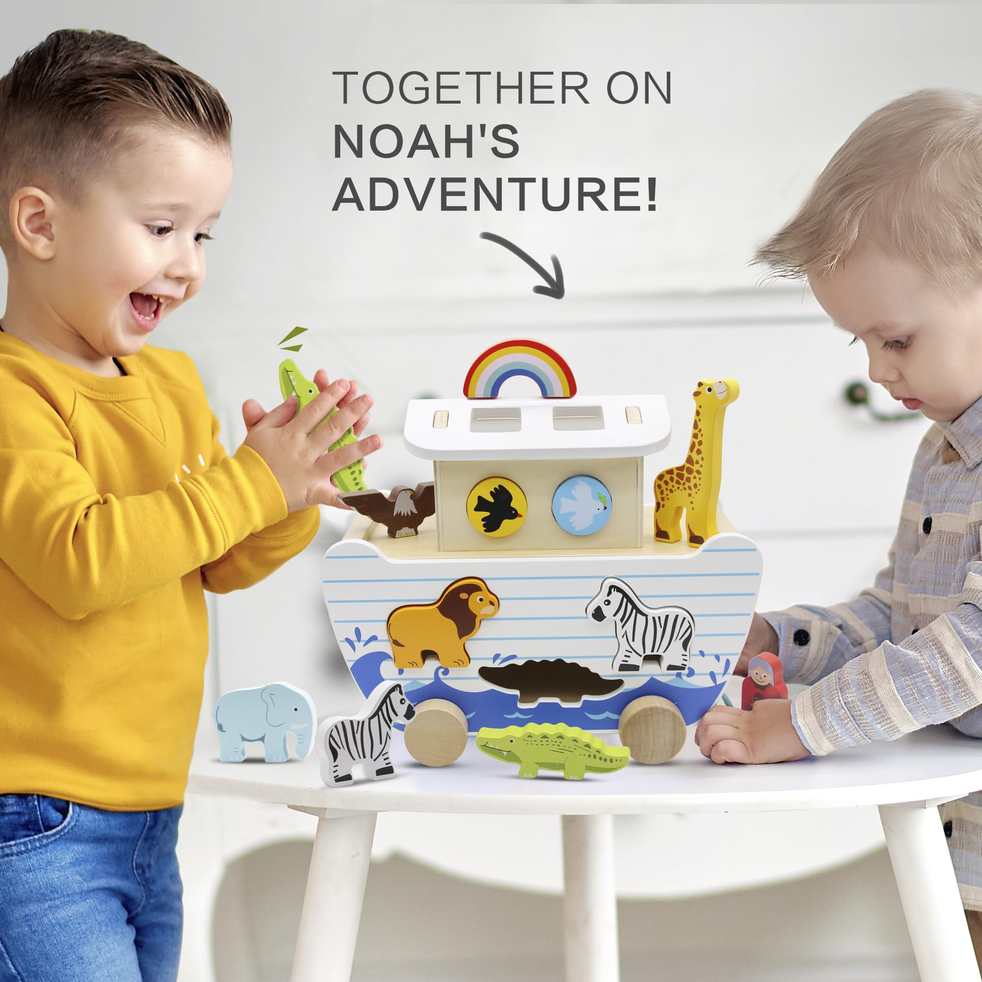 bpmfkid Noah's Ark wooden animals facilitate sorting and role-play.