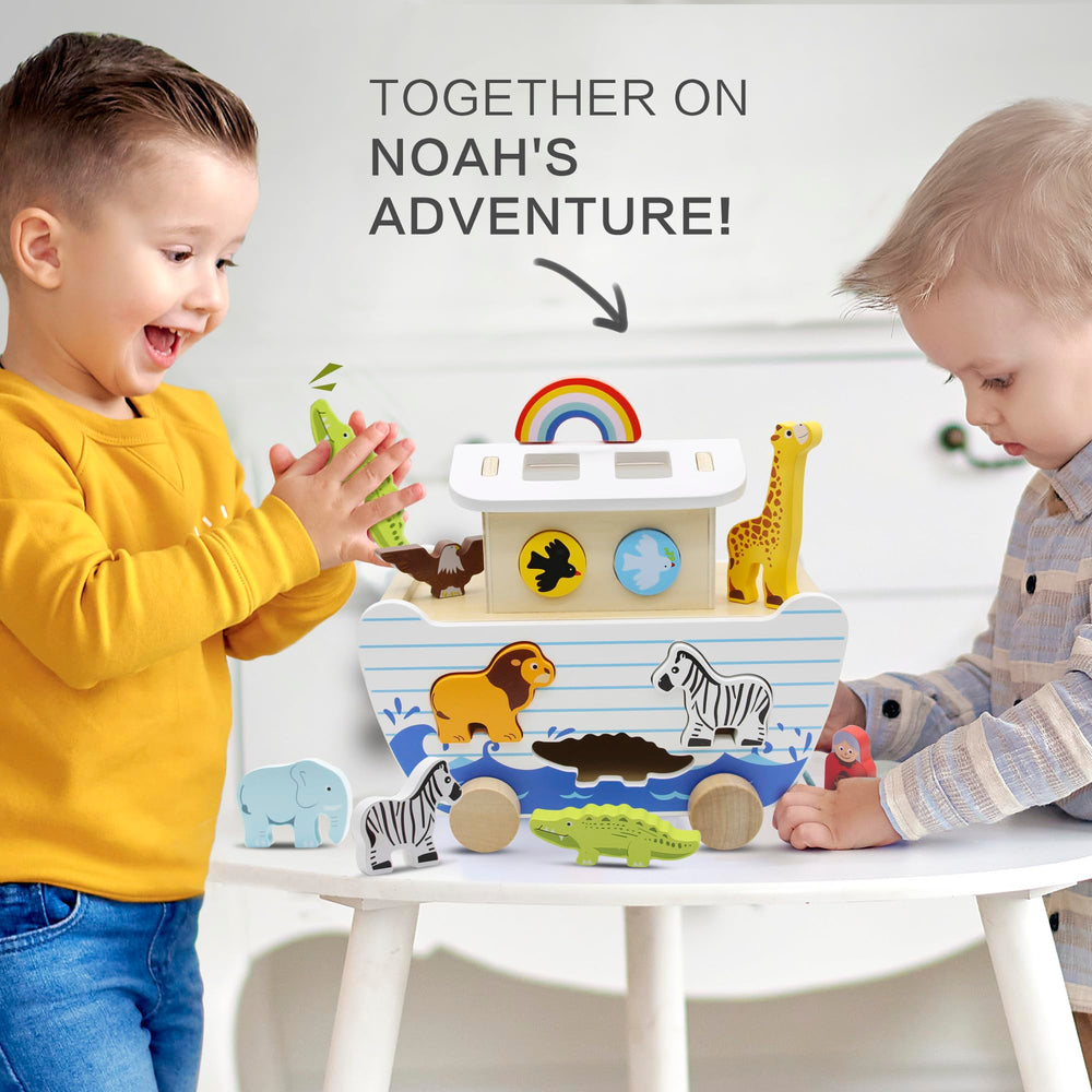 bpmfkid Noah's Ark wooden animals facilitate sorting and role-play.