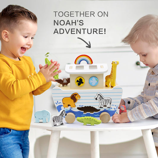 bpmfkid Noah's Ark wooden animals facilitate sorting and role-play.