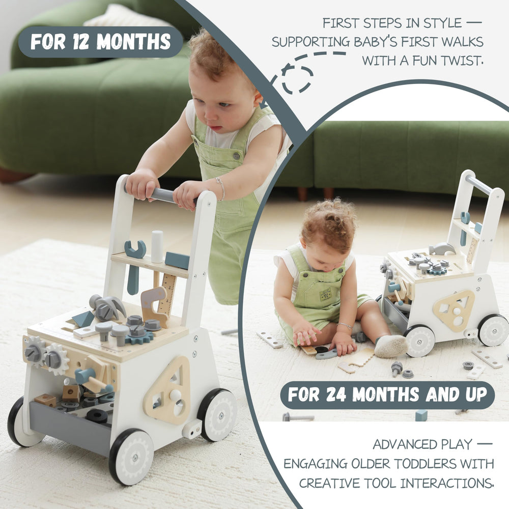 bpmfkid wooden baby push walker gears interaction supports problem solving