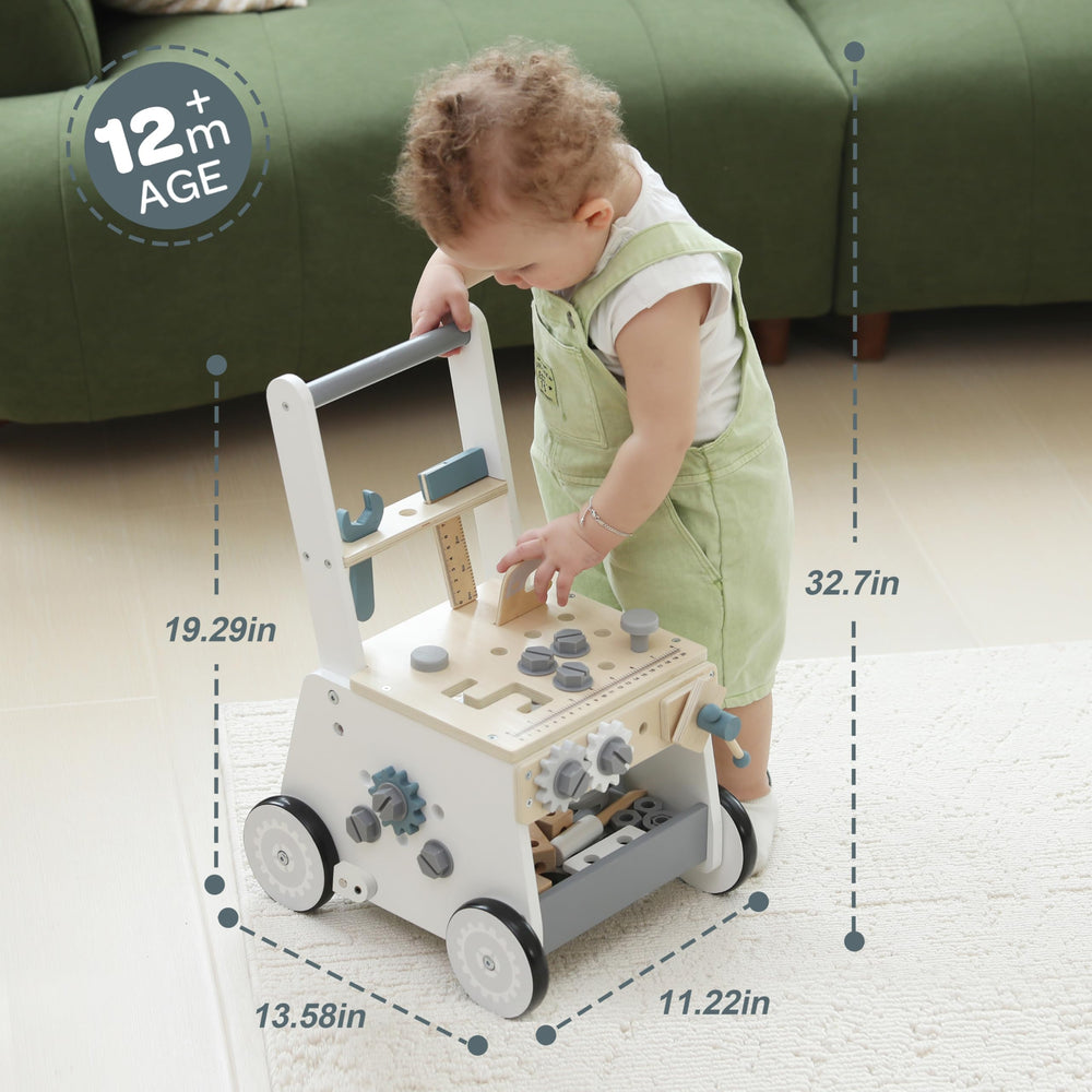 bpmfkid wooden baby push walker storage compartment keeps accessories organized