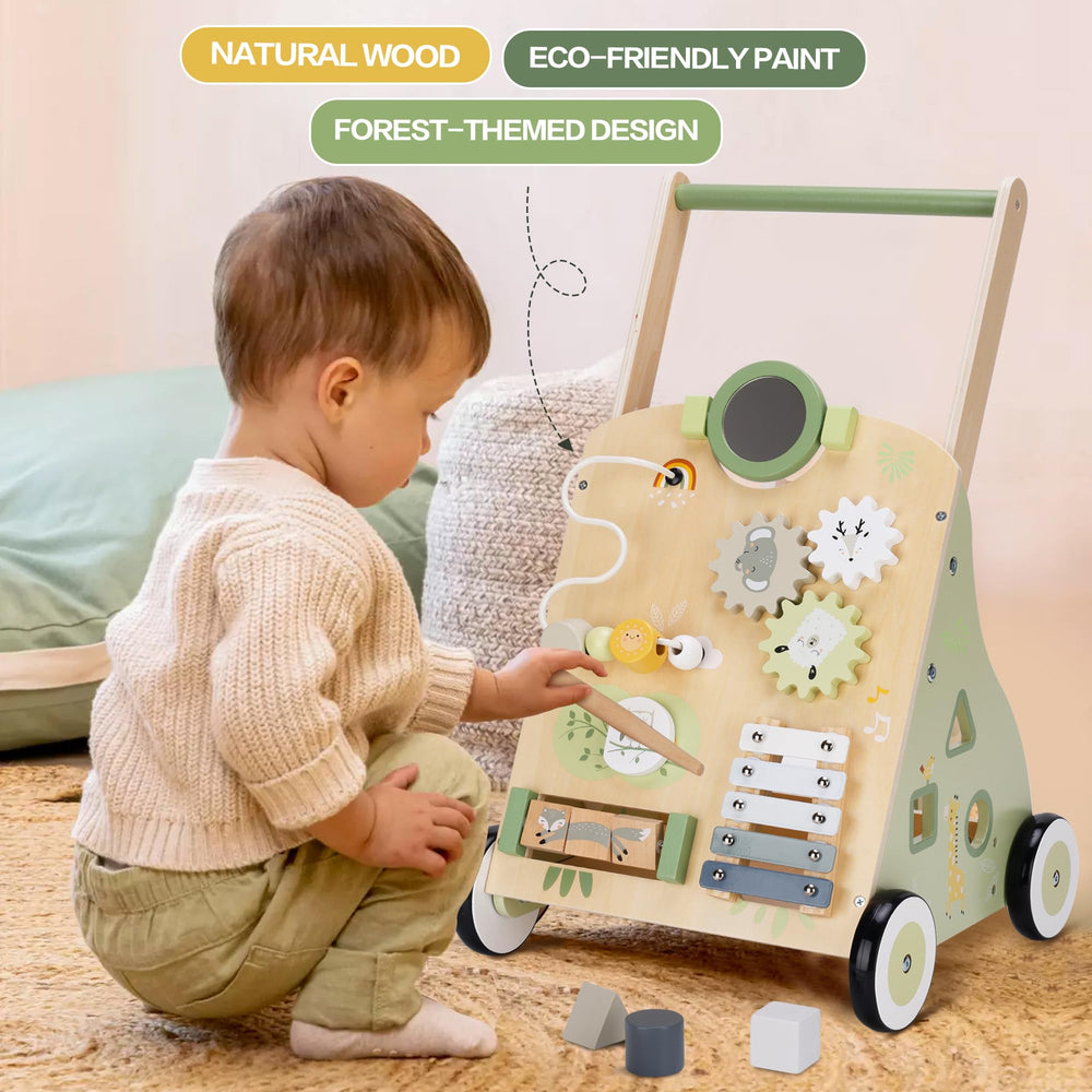 BPMFKID wooden walker rolling beads panel encourages fine motor exploration.