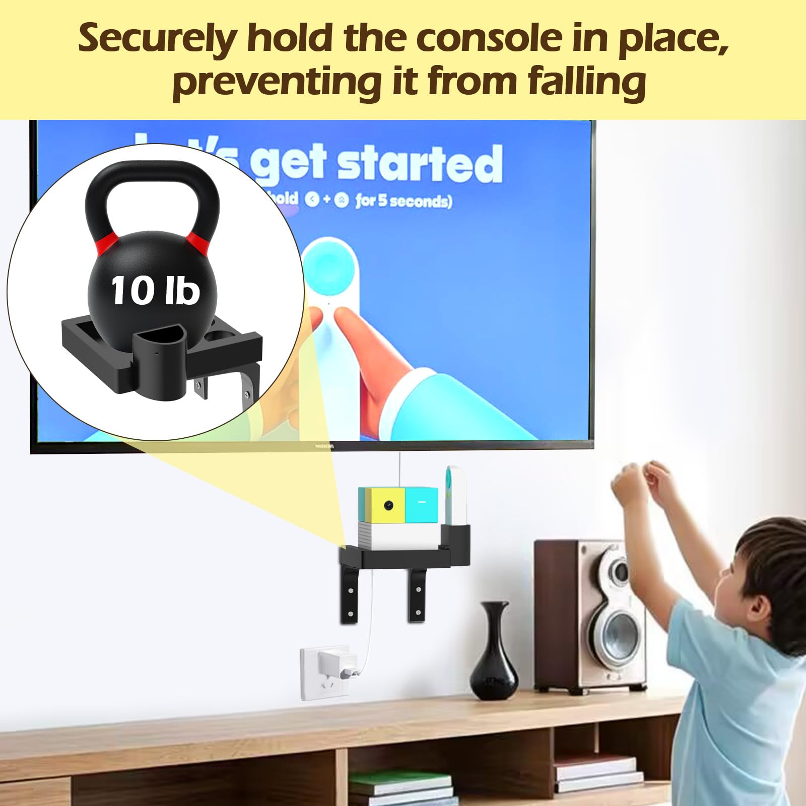 BQDQYBS Nex Playground under-TV mount keeps the setup safe and tidy.