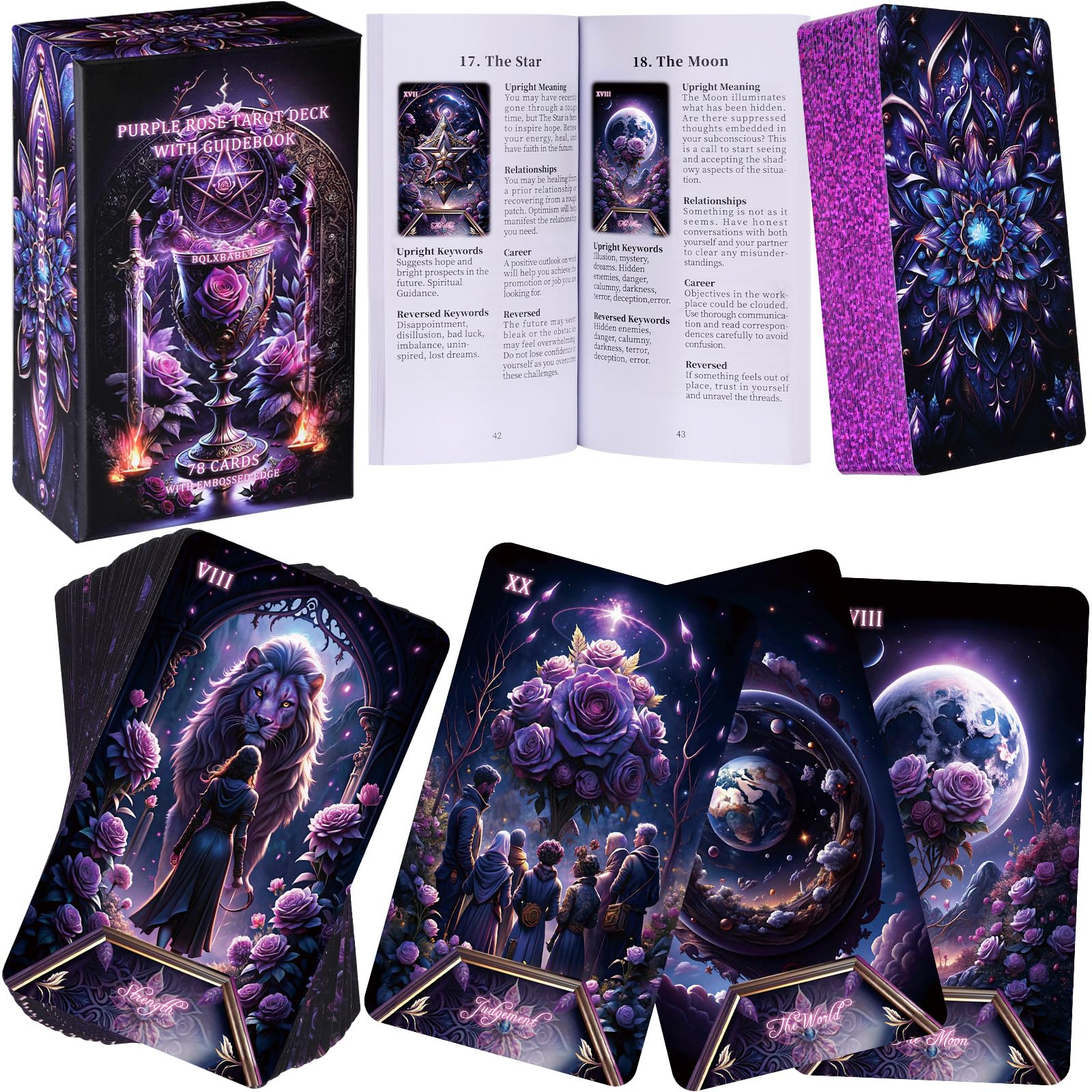 BQLXBABLT tarot deck for beginners with purple embossed edges for intuitive readings.