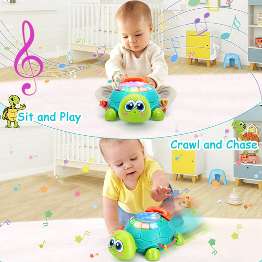 BQU Musical Turtle light-up display captivates baby during play.