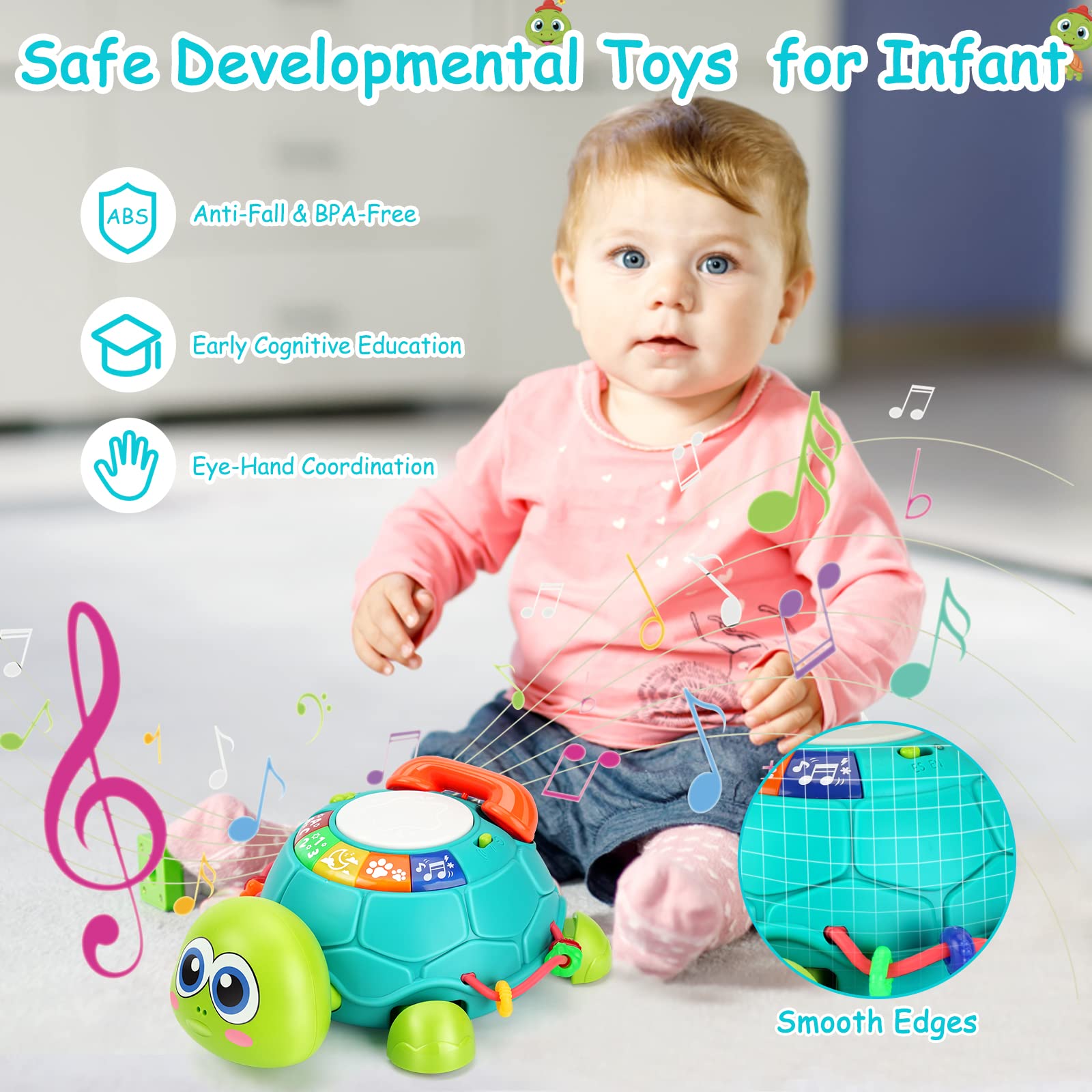 BQU Musical Turtle BPA-free design ensures safe play.