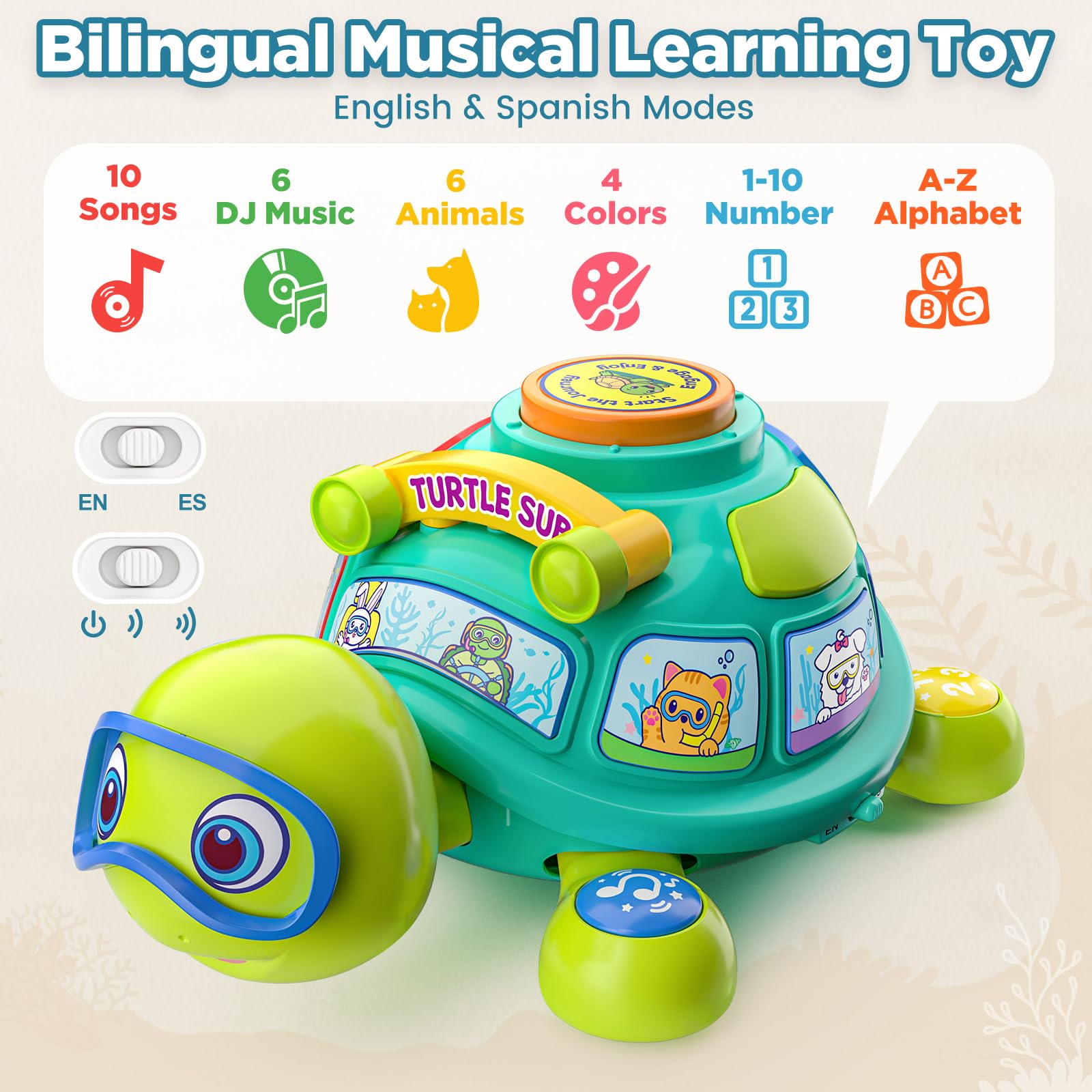 BQU turtle with lights and sounds for engaging playtime.