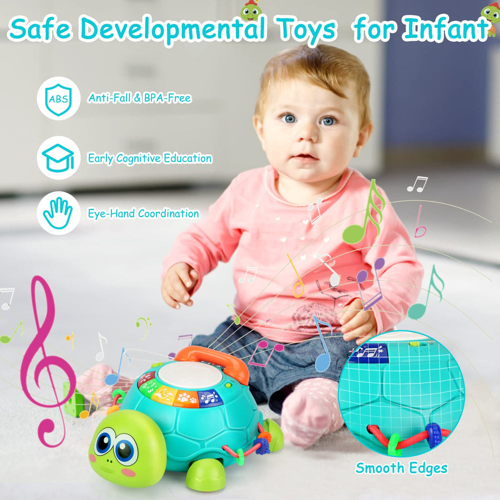 BQU turtle toy lullabies and animal sounds create soothing auditory cues