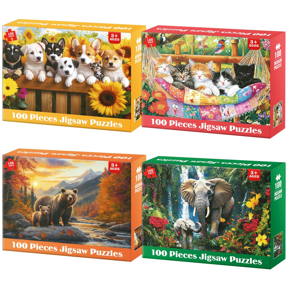 Bractowa 4-Pack puzzles dogs and sunflowers for family puzzle time