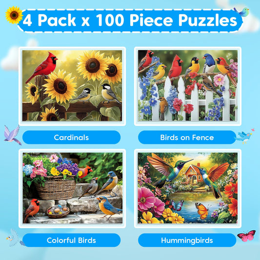 Bractowa 4-Pack puzzle birds on fence for easy group play.