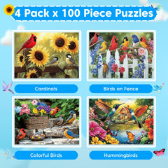 Bractowa 4-Pack puzzle birds on fence for easy group play.