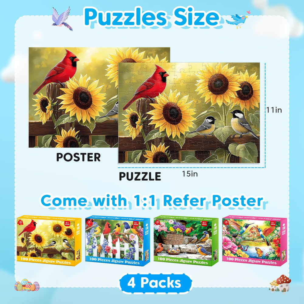 Bractowa 4-Pack puzzle colorful birds with bright visuals for kids.