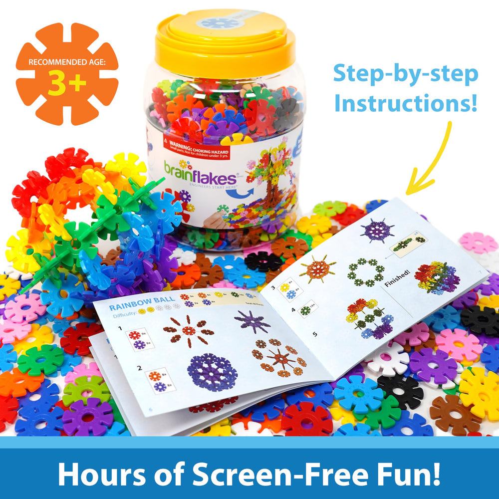 Brain Flakes 500-plus discs in 12 colors enable vibrant, varied builds.