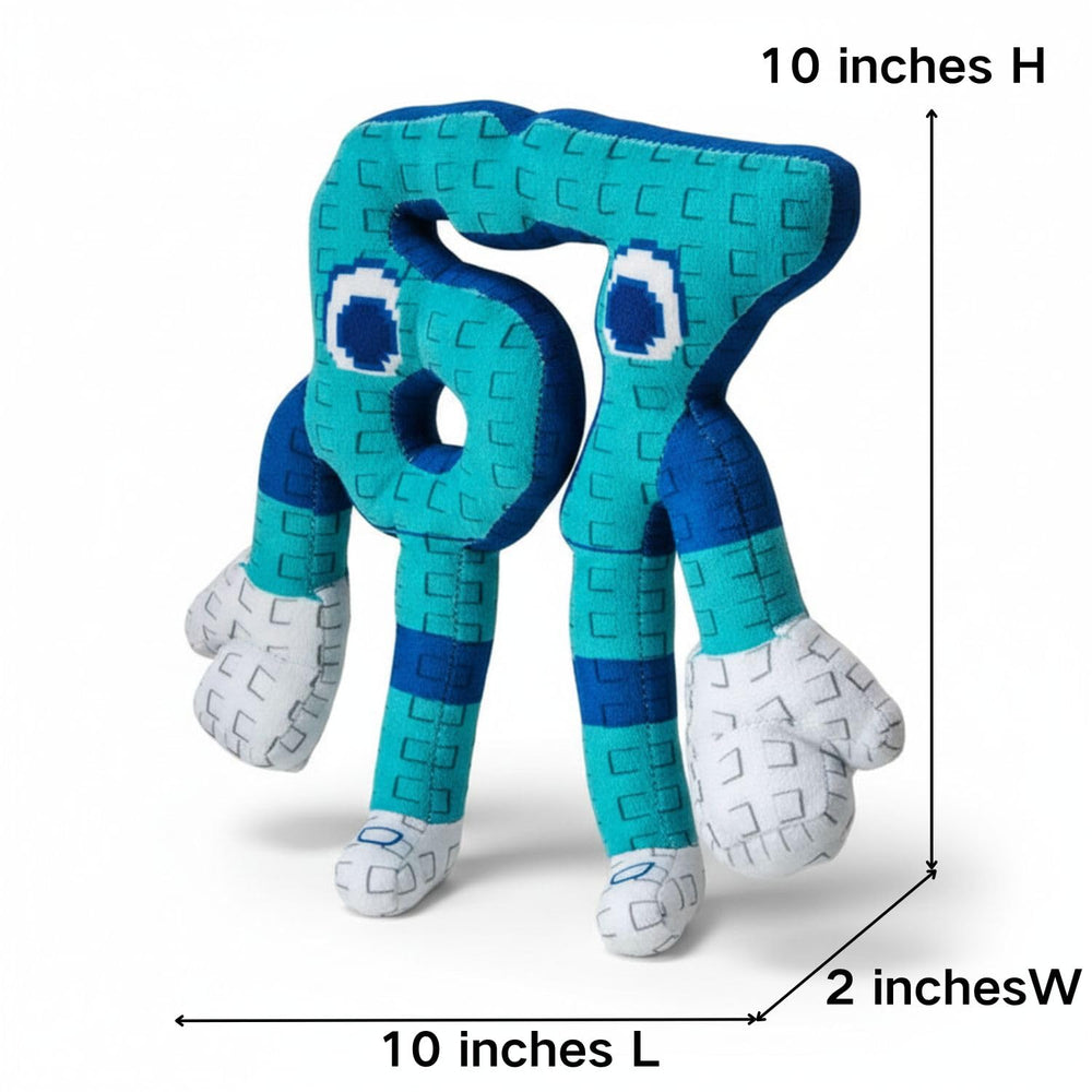 Brainrot 67 blue plush back view, compact travel-friendly size