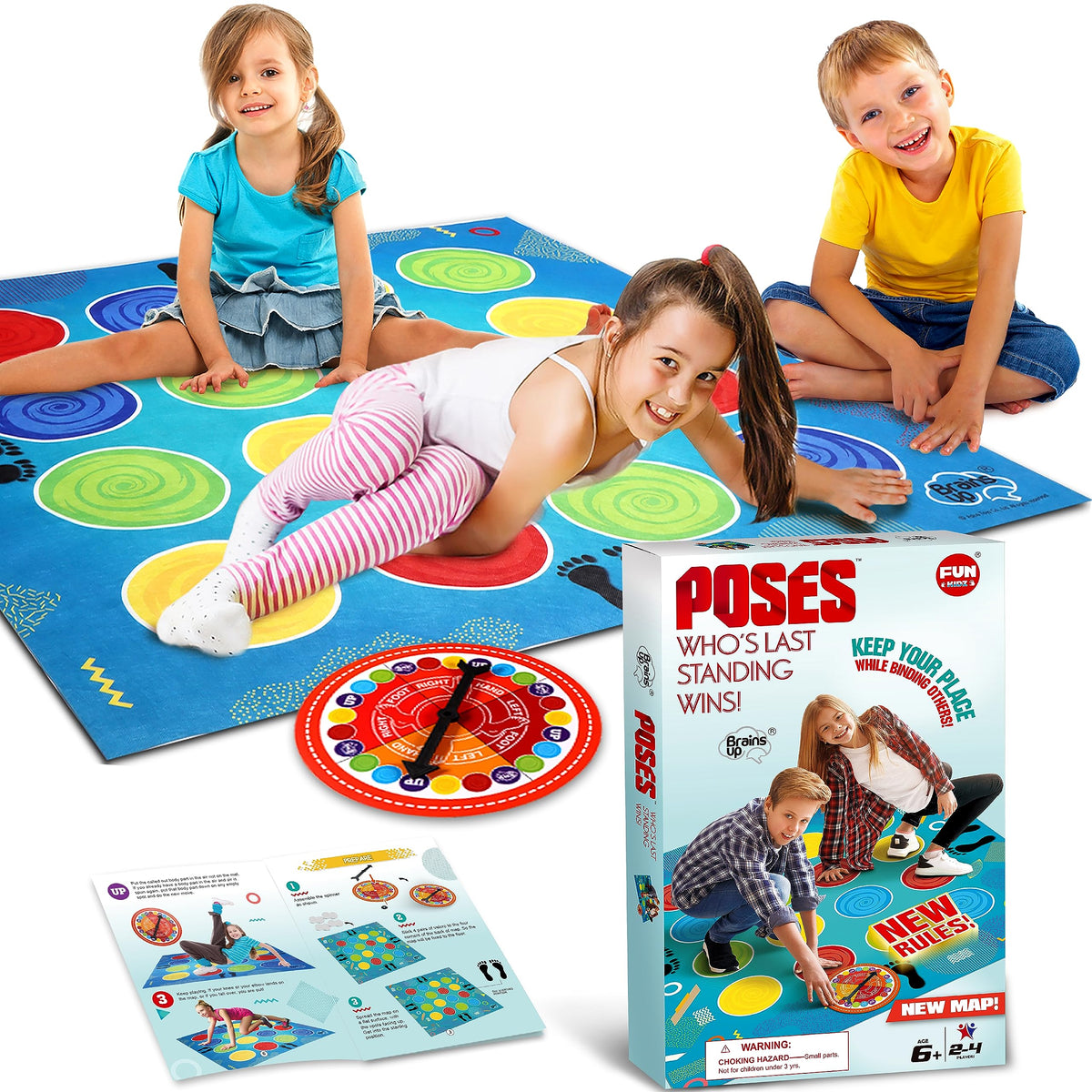 BRAINS UP Classic Twist Poses spinner focus for group play and balance challenge