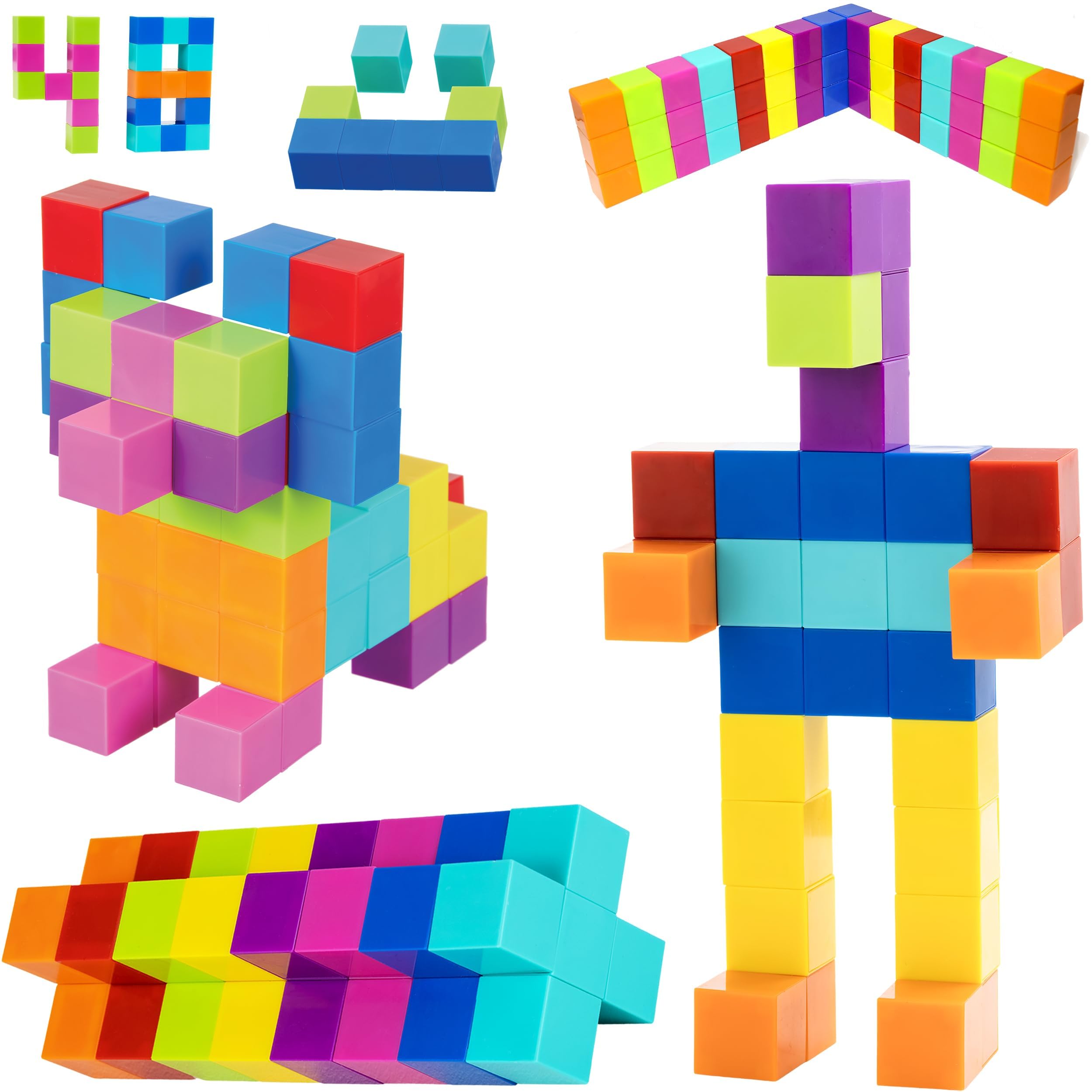BrainSpark 48PCS magnetic blocks arranged for the full color set, boosting creative construction play.