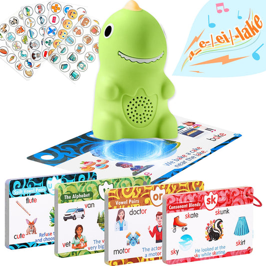Brakverla dinosaur talking pen demonstrates interactive phonics for young readers.