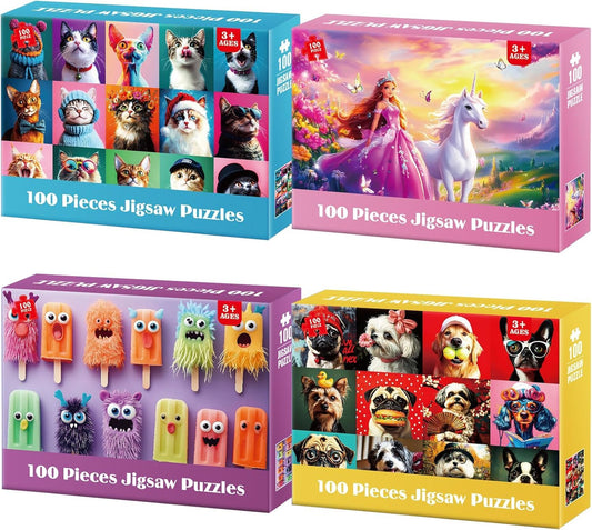 BraniacBits 4-pack puzzles with cat and dog portraits boost visual recognition and family bonding.