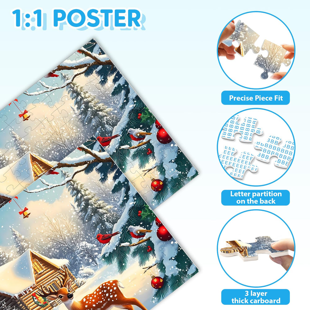 BraniacBits winter scene puzzle, cozy and glare-free visuals
