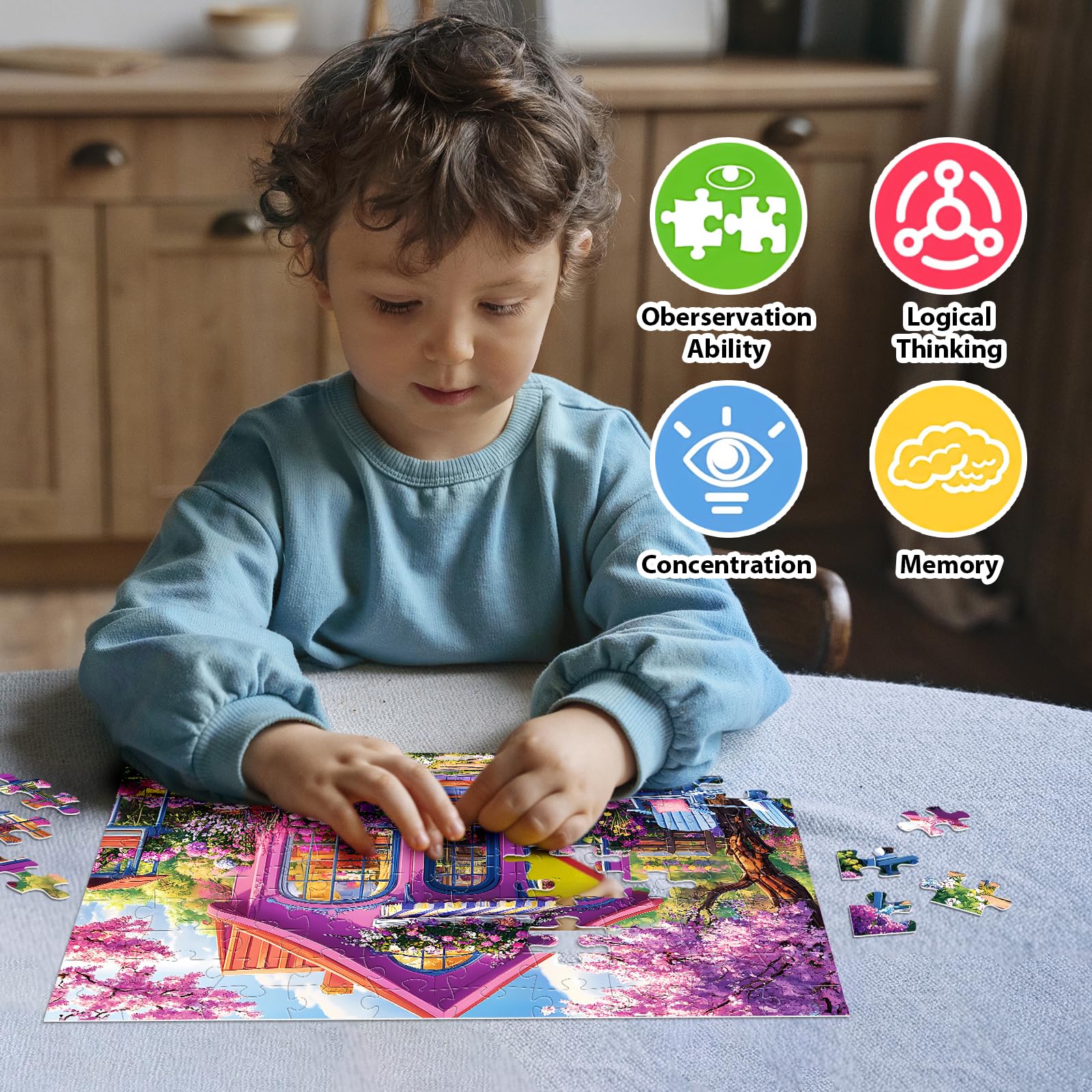 BraniacBits puzzle pieces closeup—thick, durable, smooth-edged for easy handling.