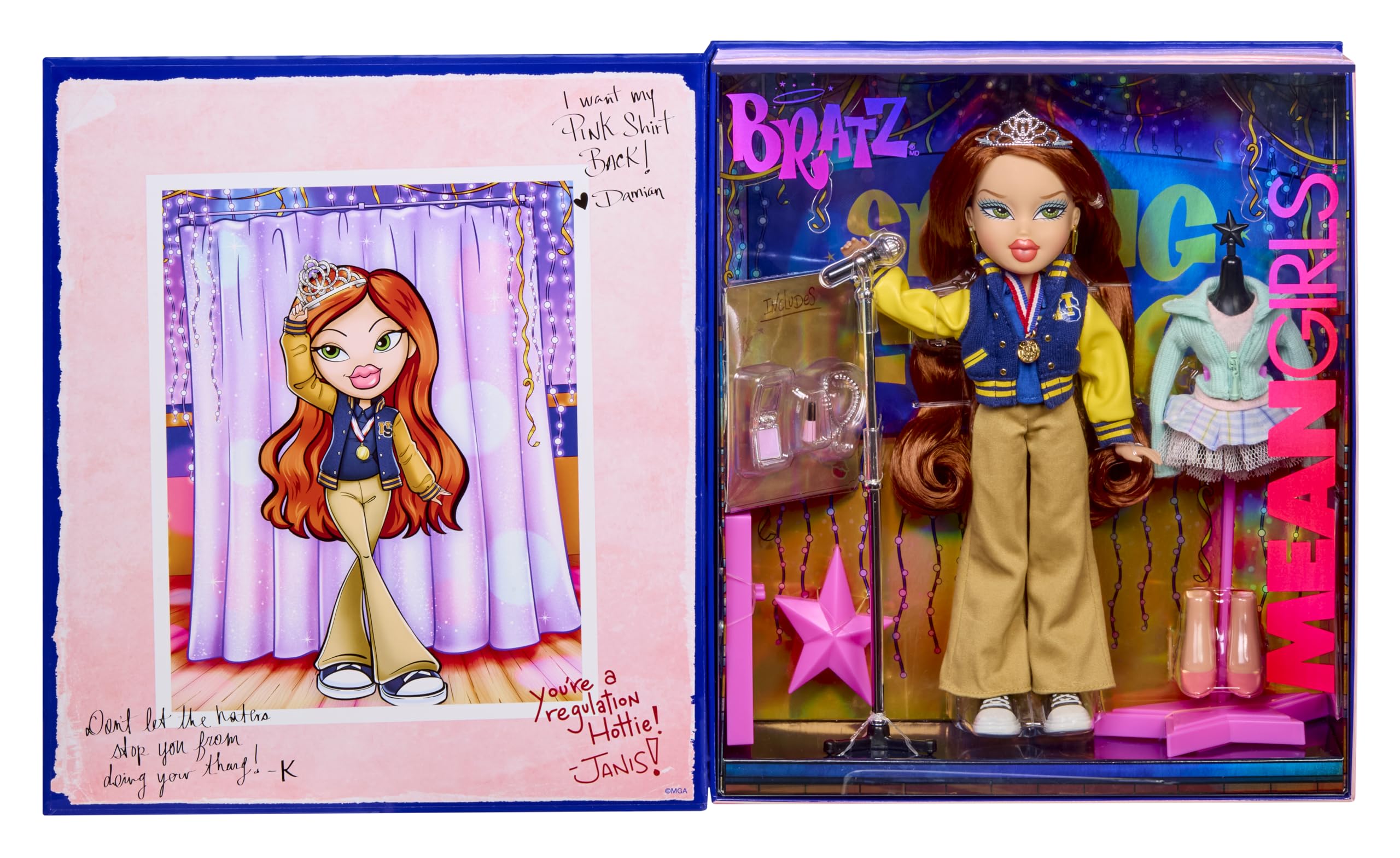 Bratz Cady in blue letterman jacket for display and school-style fashion