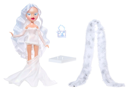 Bratz Cloe beaded dress detail shines with icy glamour, great for photography and display.
