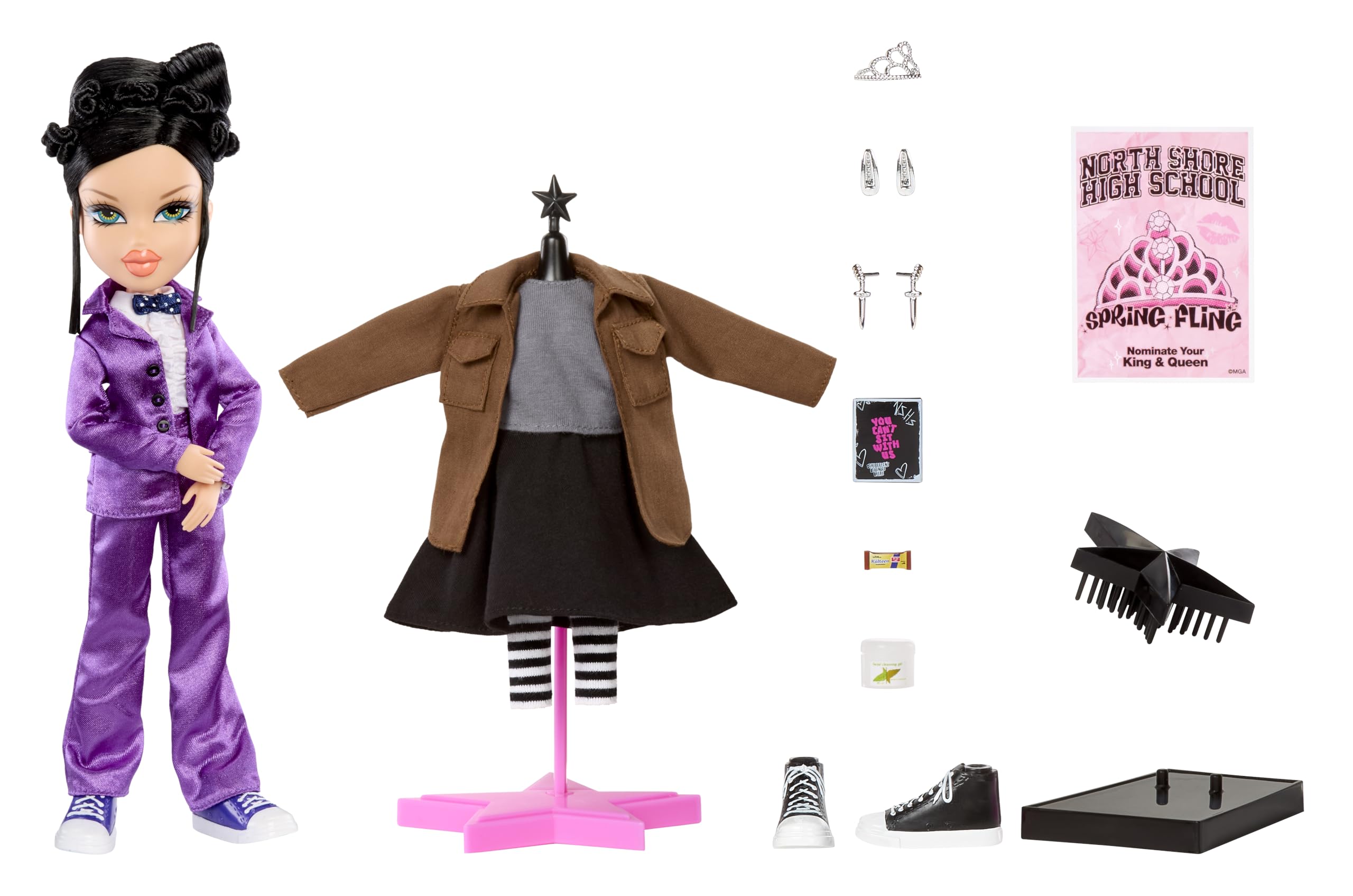 Janis in purple tuxedo look captures authentic Bratz fashion energy.