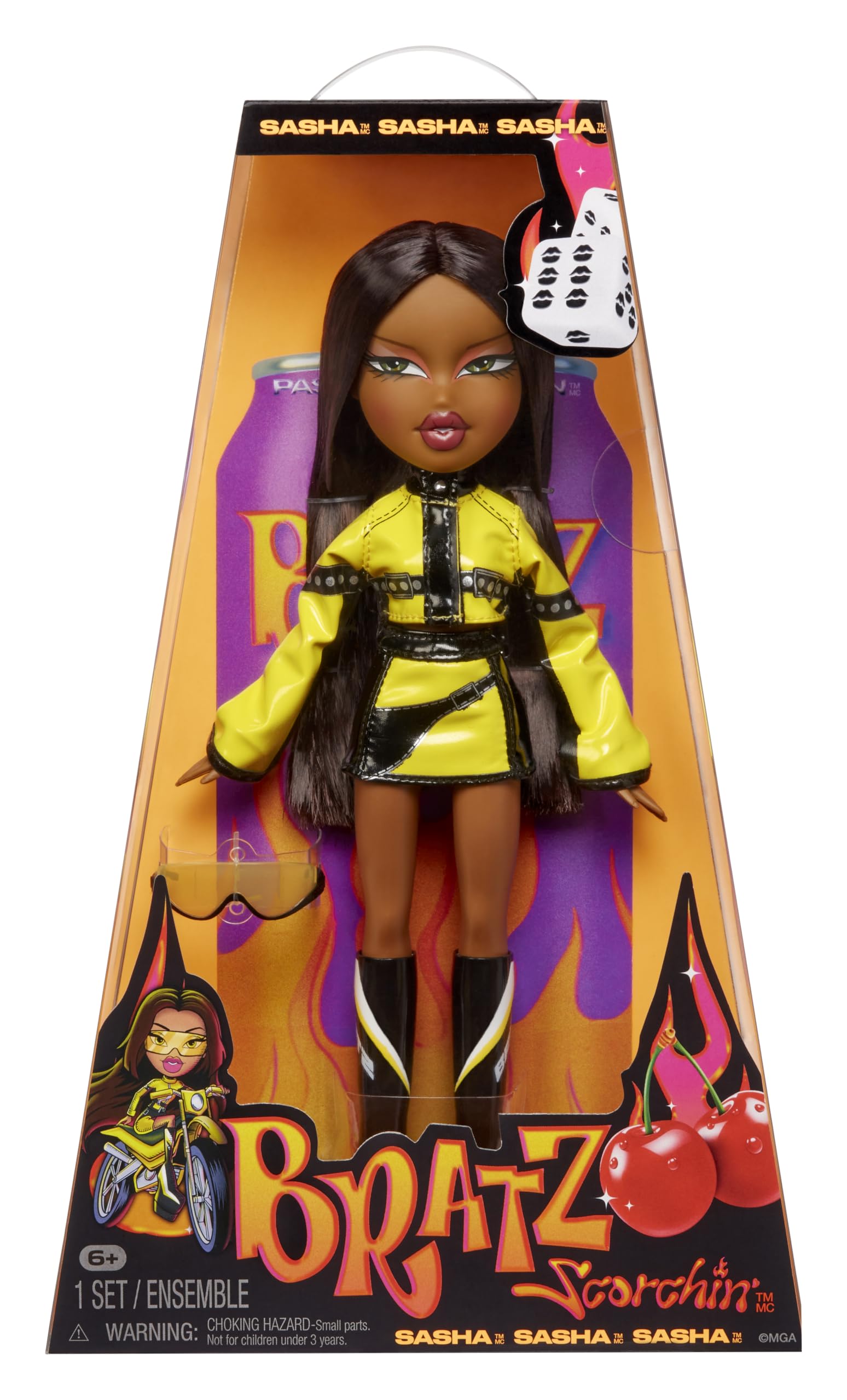 Bratz Scorchin' Sasha front view in race-ready outfit for imaginative fashion play.