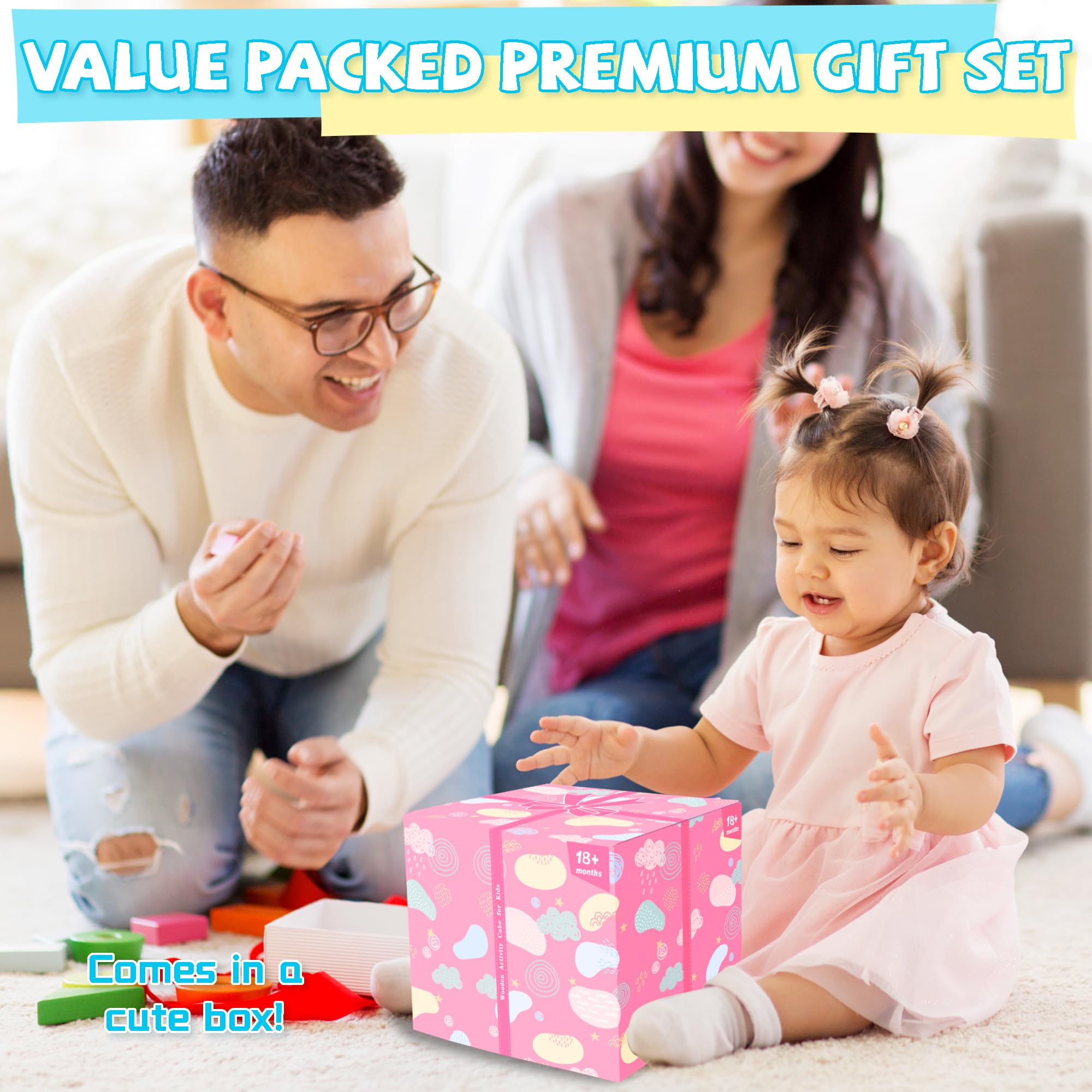 Bravmate Wooden Activity Cube sorting and stacking board helps hand-eye coordination and organization.